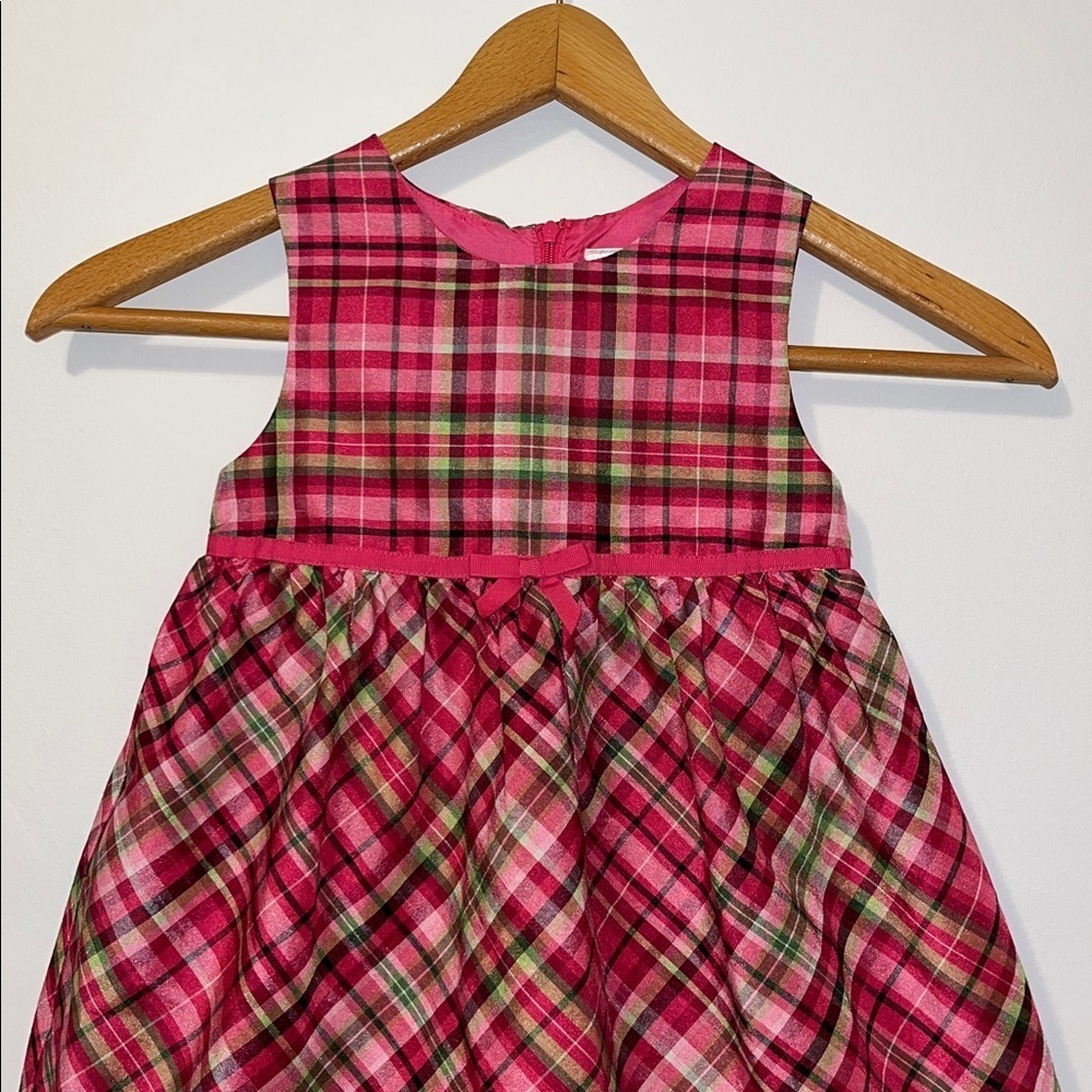 GYMBOREE Cheery All The Way Sleeveless Plaid Dress Bow Ribbon Holiday Pink EUC - Picture 2 of 8